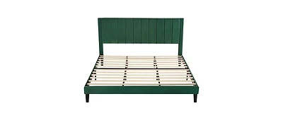 Velvet Upholstered Platform Bed Frame with Headboard – Modern Bed with Wood Slats, No Box Spring Needed