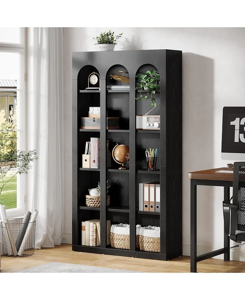 Tribesigns 5-Tier Farmhouse Tall Bookshelf, 70.87-Inch Rustic Wood Bookcase with Open Shelves, Large Mid Century Modern Book Shelf