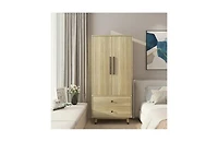 Slickblue Mid-Century 2-Door Armoire Wardrobe Cabinet for Stylish Storage and Bedroom Organization