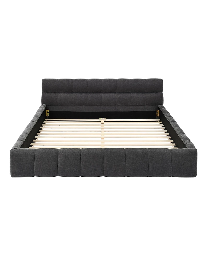 Dyhome Full Bed Frame with Led Lights and 4 Storage Drawers, Upholstered Platform Led Bed Frame Full Size with Charging Station Button Pu Leather Head