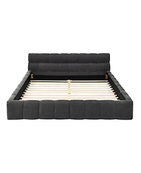 Dyhome Full Bed Frame with Led Lights and 4 Storage Drawers, Upholstered Platform Led Bed Frame Full Size with Charging Station Button Pu Leather Head