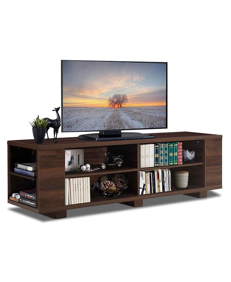 Slickblue Modern Tv Stand in Wood Finish for Flat-Screen Tv with Storage and Sleek Design