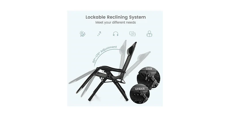 Slickblue Zero Gravity Adjustable Lounge Chair Removable Cushion Cup Holder Tray