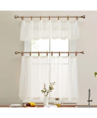 Hlc.me Lena Burlap Flax Linen Semi Sheer 3 Piece Kitchen Curtains Set, Light Filtering Transparent Window Tab Top Valance + Tiers Set (Natural Linen)