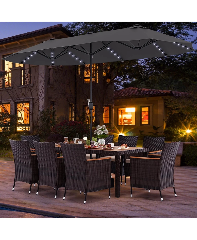11 Pcs Patio Dining Set with 15ft Double-Sided Patio Umbrella (Base Included)