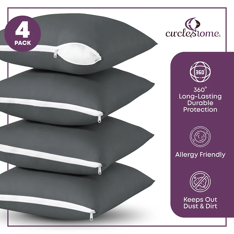 Circles Home, 100% Cotton Zippered Pillow Protector 4 Pack