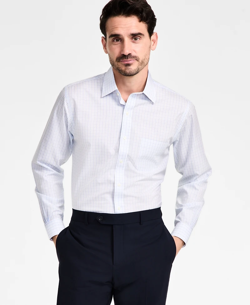 Men's Regular-Fit Non-Iron Spread Collar Tattersall Broadcloth Dress Shirt