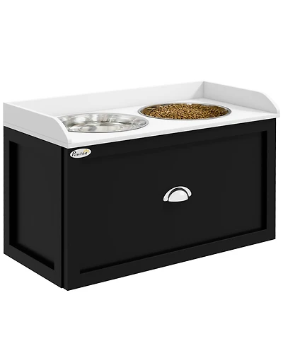 PawHut Dog Feeding Station w/ Storage Drawer, 2 Elevated Dog Bowls,