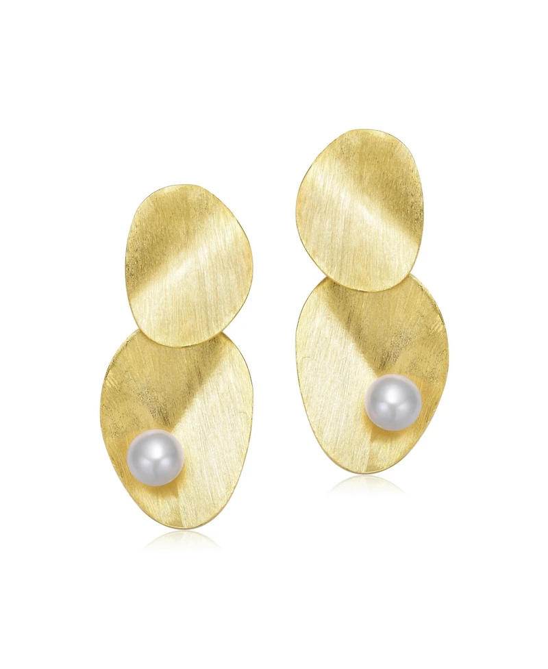 Sterling Silver 14K Gold Plated with Genuine Freshwater Pearl Unique Earrings