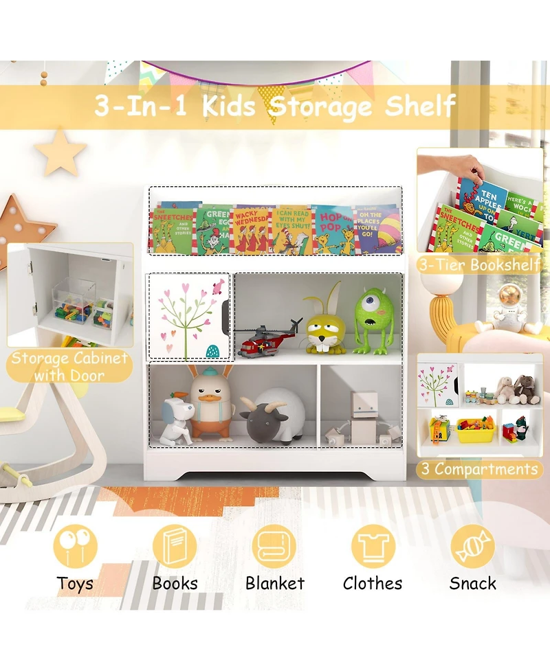 Gouun Kids Toy Storage Organizer with Book Shelf and Storage Cabinet