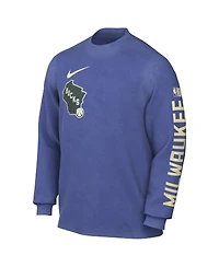 Nike Men's Royal Milwaukee Bucks 2024/25 City Edition Courtside Max90 Heavyweight Long Sleeve T-Shirt