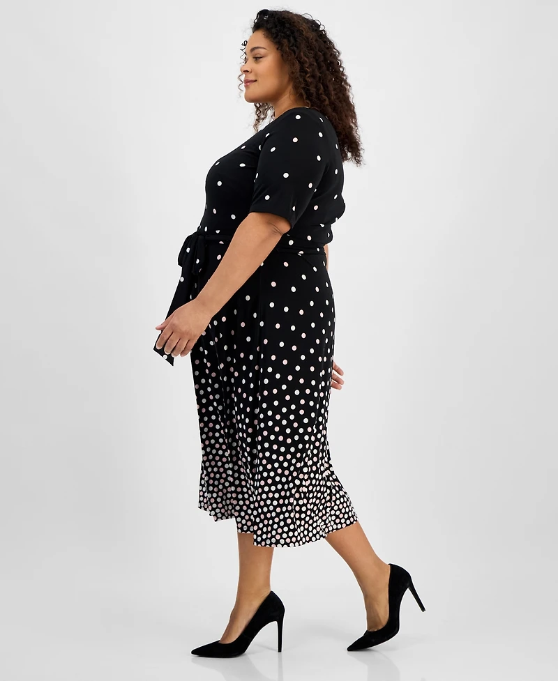 Kasper Plus Size Printed Tie-Waist Midi Dress