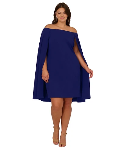 Adrianna Papell Women's Plus Size Off-The-Shoulder Cape Dress