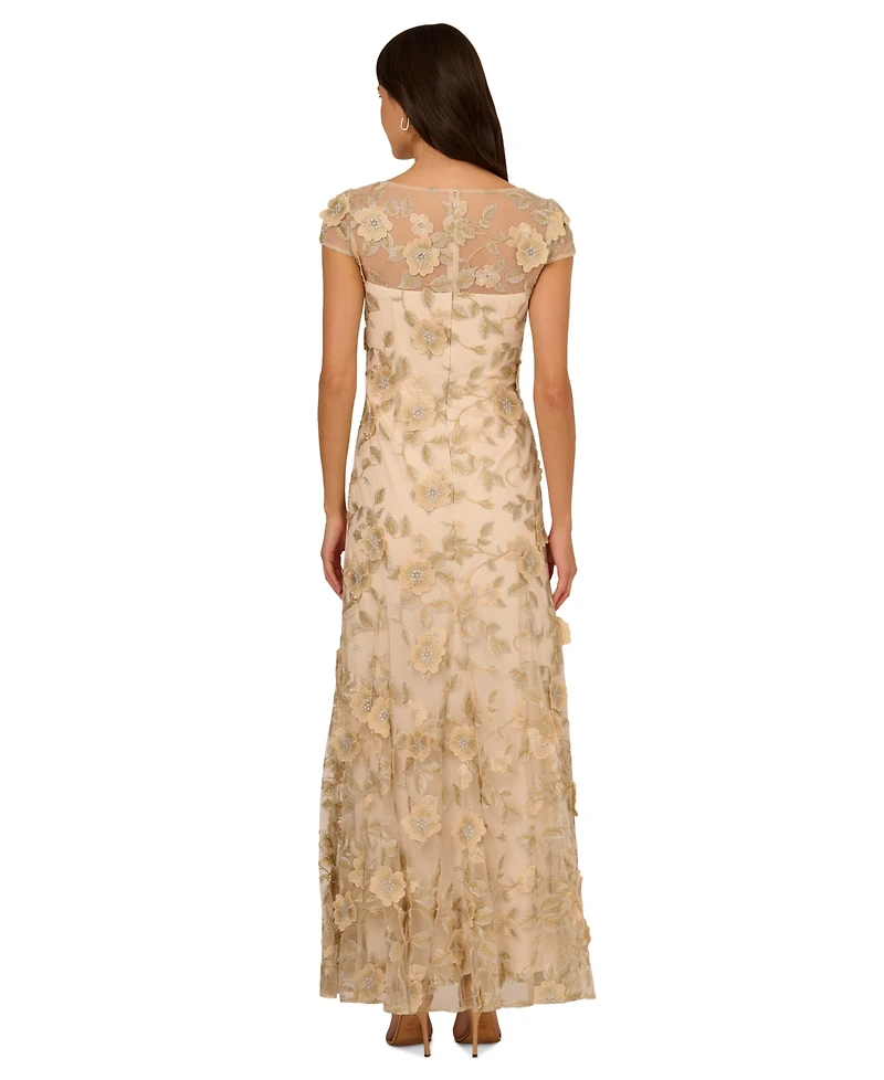 Adrianna Papell Women's Floral-Embroidered Godet Pleat Gown