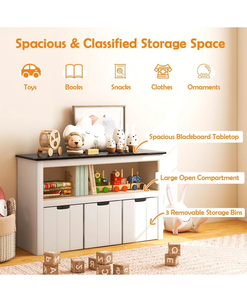 Gouun Kids Toy Storage Organizer with Blackboard Top-3-Drawer