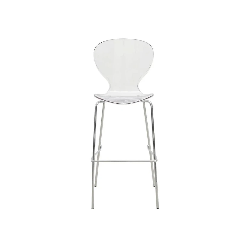 LeisureMod Oyster Acrylic Barstool with Steel Frame in Chrome Finish
