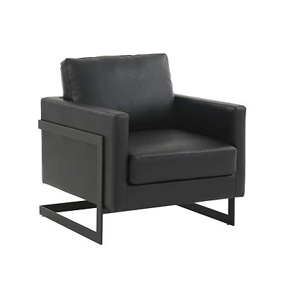LeisureMod Leather Accent Armchair With Black Steel Frame