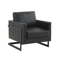 LeisureMod Leather Accent Armchair With Black Steel Frame