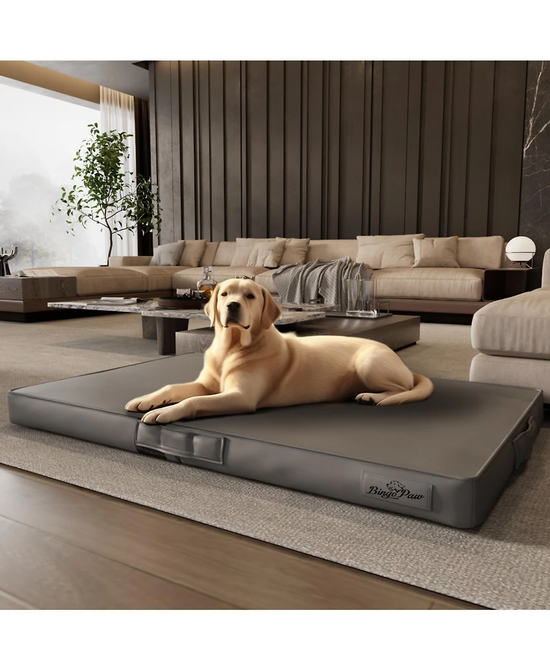 Bingopaw 38'' Dog Bed Sofa Microfiber Leather Foldable Pet Mattress Sofa