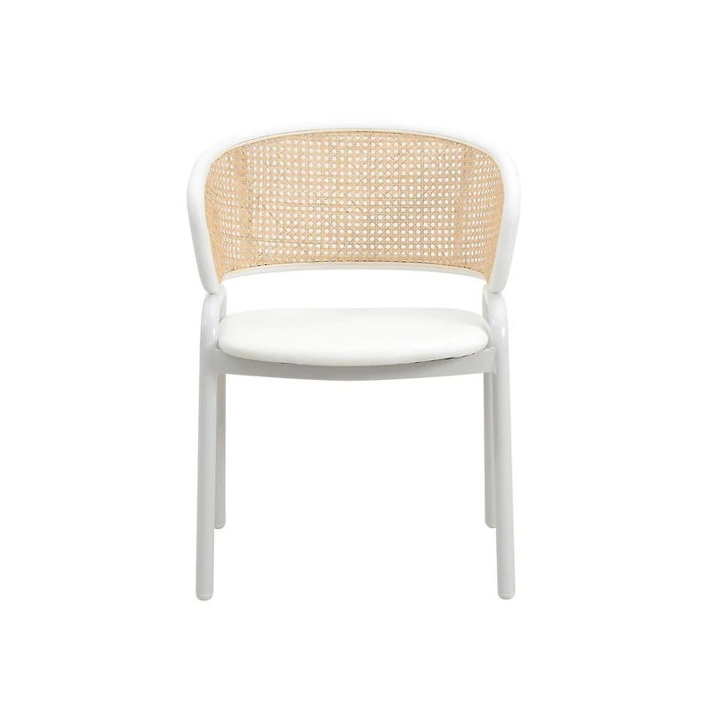 LeisureMod Dining Chair with White Powder Coated Steel Legs and Wicker Back, Set of 2