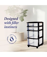 Homz Plastic 4 Drawer Medium Home Storage Container, Clear Drawers & Black Frame