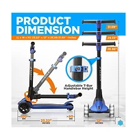 Hurtle 3-Wheel Foldable Kids Scooter With Led Wheel Lights - Blue