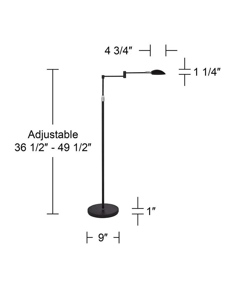 360 Lighting Sparta Modern 49 1/2" Tall Standing Floor Lamp Skinny Swing Arm Pharmacy Led Adjustable Black Metal Living Room