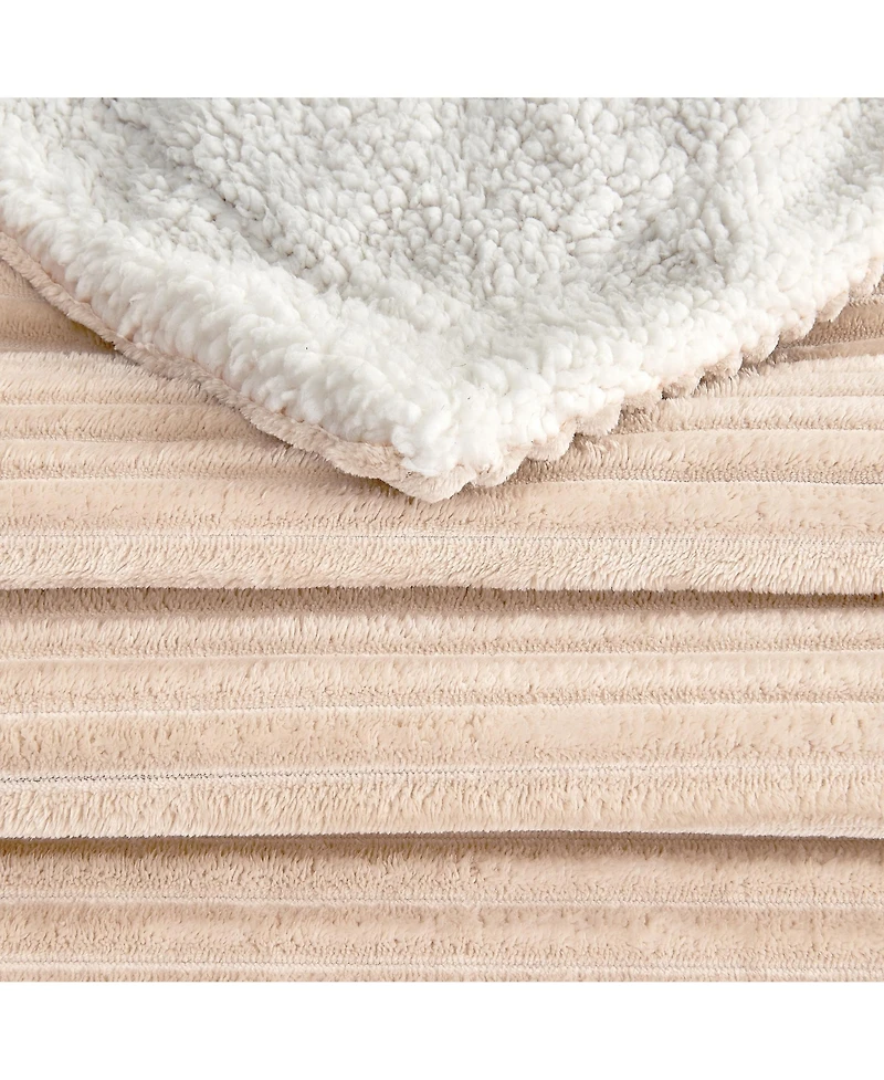 Linery & Co. Velvet Plush Fleece Sherpa Ribbed Throw Blanket