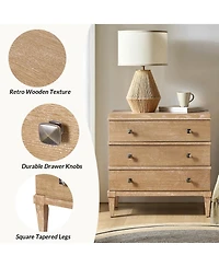 Hulala Home Ugo Transitional 3-Drawer Nightstand with Square Tapered Legs and Metal Knob