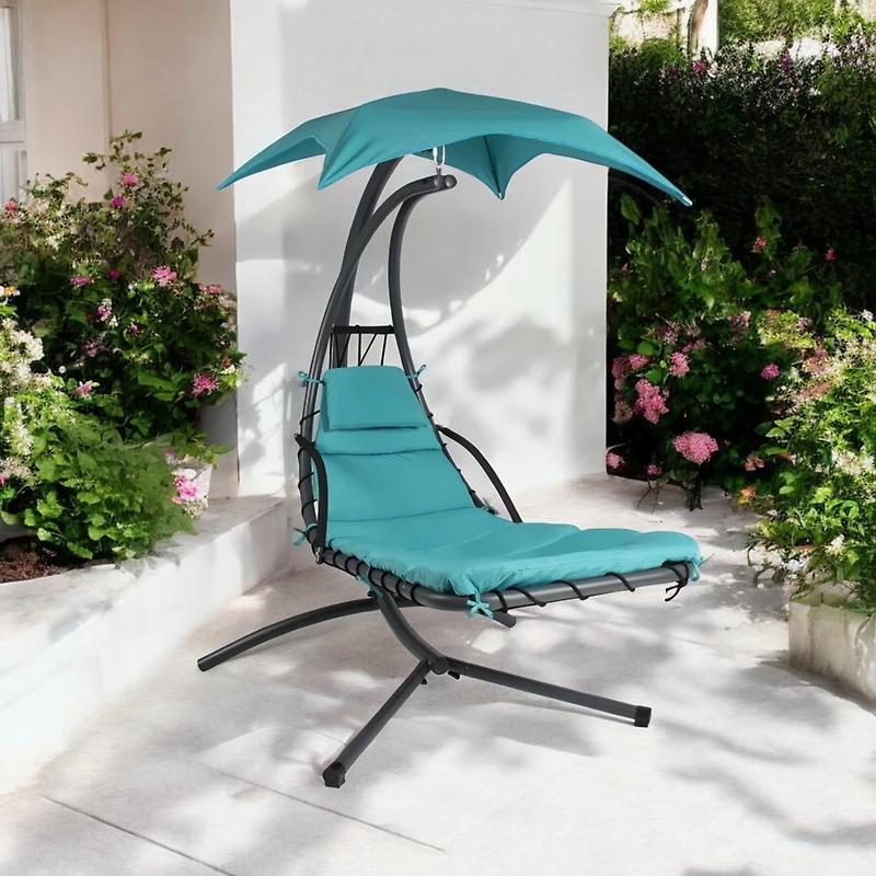 Slickblue Teal Single Person Sturdy Modern Chaise Lounger Hammock Chair Porch Swing