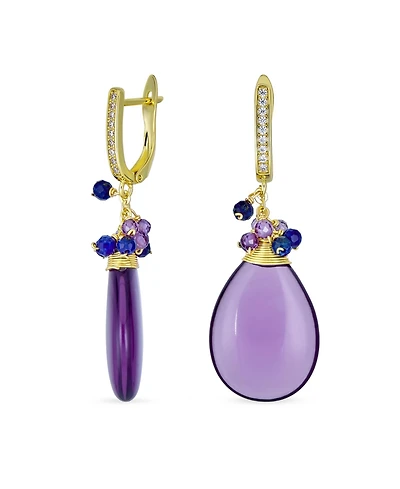 Bling Jewelry Natural Teardrop Stone and Multi-Color Beads Accent Crystal Drop Earrings Gold Plated