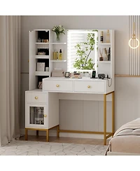 gaomon Wpond Vanity Desk, Makeup Vanity with Led Mirror& Charging Station, Dressing Table