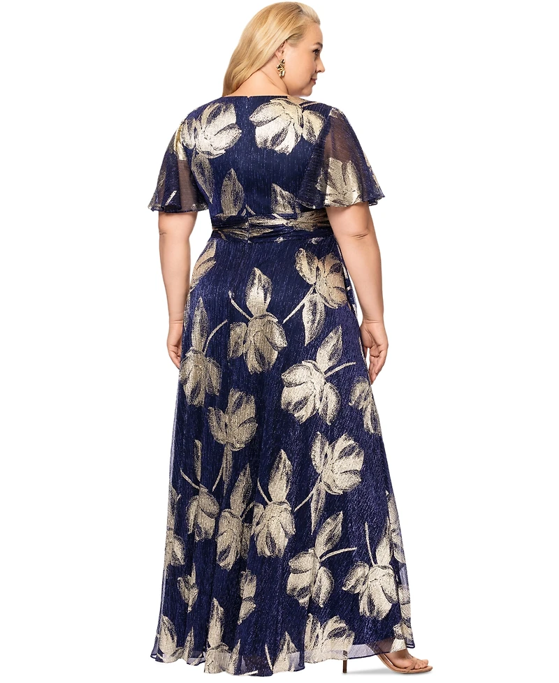 Betsy & Adam Plus Metallic-Print A-Line Dress