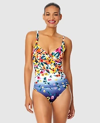Anne Cole Women's Floral-Print Draped Underwire One-Piece Swimsuit