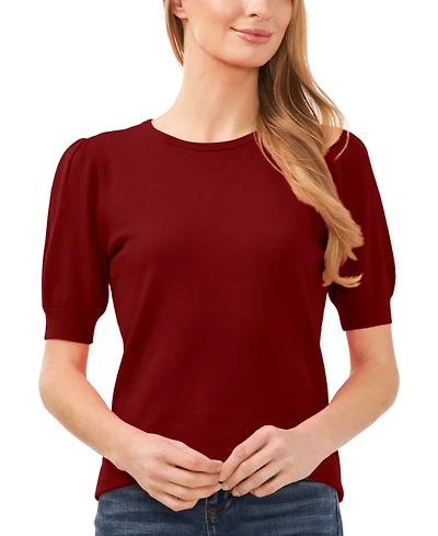 CeCe Women's Crewneck Puff Sleeve Cotton Sweater