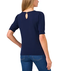 CeCe Women's Crewneck Puff Sleeve Cotton Sweater