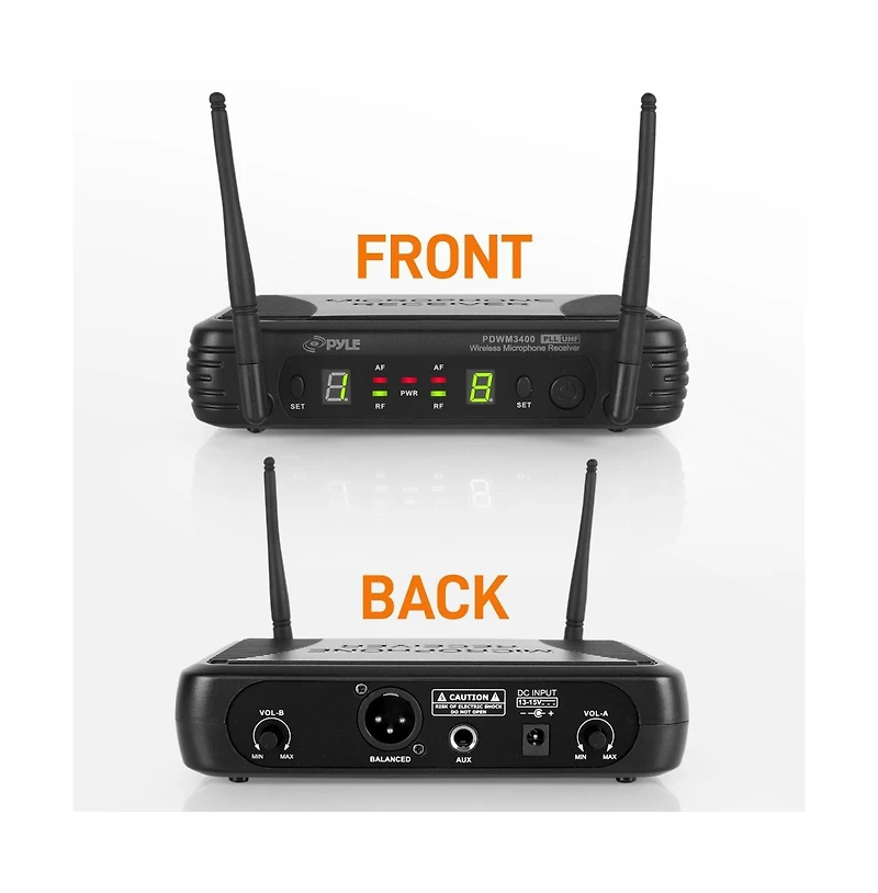 Pyle Uhf Wireless Microphone System Kit with (2) Beltpack Transmitters, (2) Headset Mics & (2) Lavalier Mics