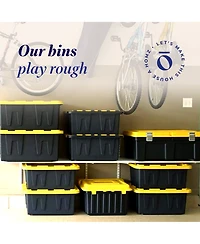 Homz 15 Gallon Durabilt Home Storage Container w/Snap Lid, Black/Yellow(2 Pack)
