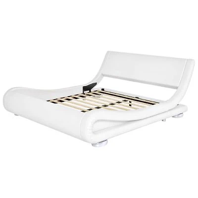 Slickblue Modern Upholstered Platform Bed Frame with Sleigh Curved Headboard