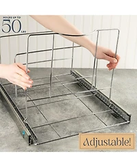 Pull Out Double Trash Can for Under Cabinet, Adjustable with Chrome Finish 17 x 21 In - Trash Can Not Included