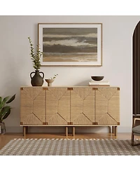 LuxenHome Mid-Century Modern Rope 2-Door Cabinet with Wood Legs