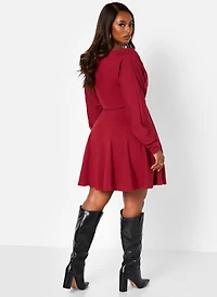 Msgd Women's Burgundy Off-The-Shoulder Mini Skater Dress with Pockets