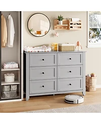 gaomon 6 Drawer Double Dresser, Modern Chest of Drawer Dresser with Nickel Round Handle