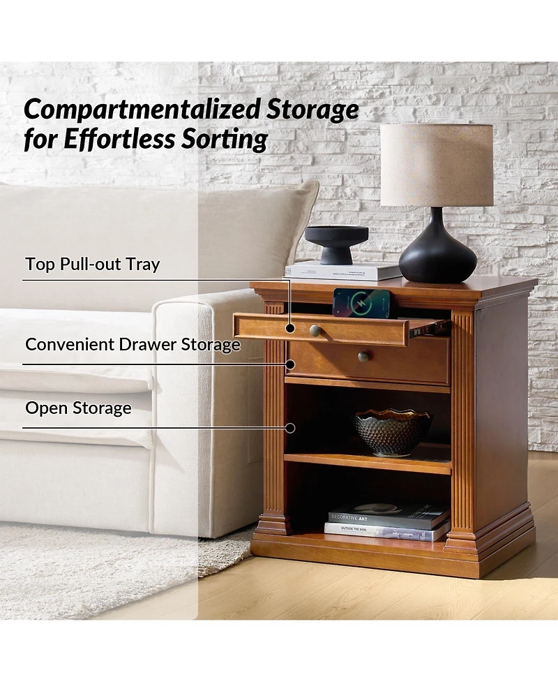 Hulala Home Mulo Traditional Nightstand with Three Ports and Adjustable Shelf
