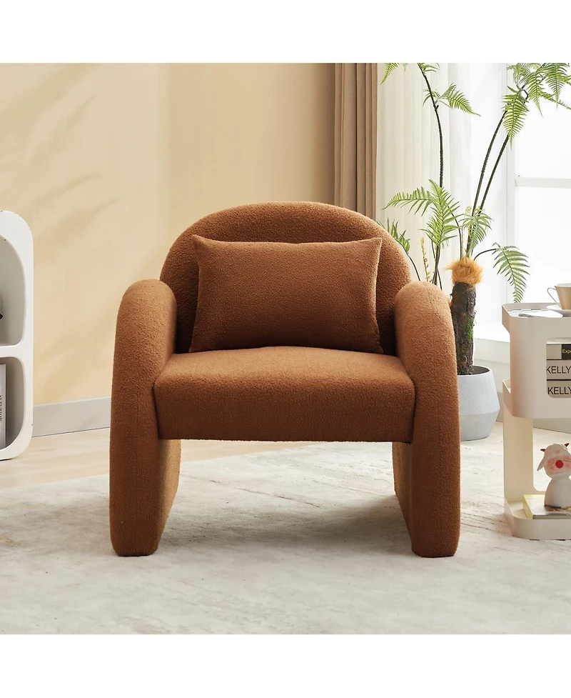 gaomon Sherpa Accent Chair, Teddy Upholstered Armchair, Modern Fluffy Reading Chair for Living Room, Bedroom, & Office Study, Mid-Century Velvet White