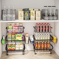 Tribesigns Fruit Vegetable Basket, 3 Tier Stackable Metal Wire Basket Cart with Rolling Wheels, Utility Rack for Kitchen, Pantry, Garage, with 2 Free