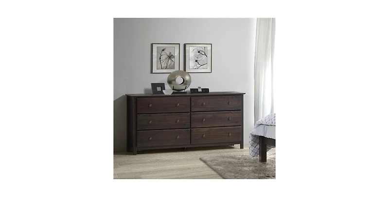 Solid Pine 6-Drawer Chest – Farmhouse Style Wooden Dresser for Bedroom Storage and Decorative Furniture Use