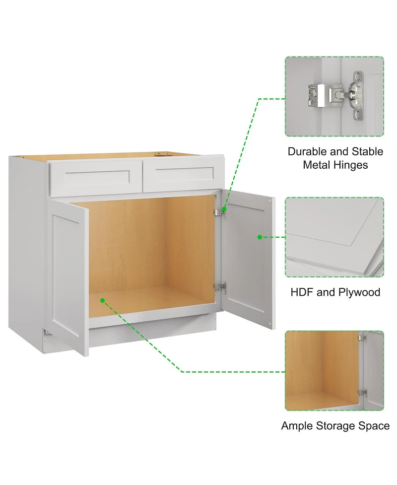 Lovmor Kitchen Sink Base Cabinet, Unassembled Cabinet with Adjustable Shelves without Top