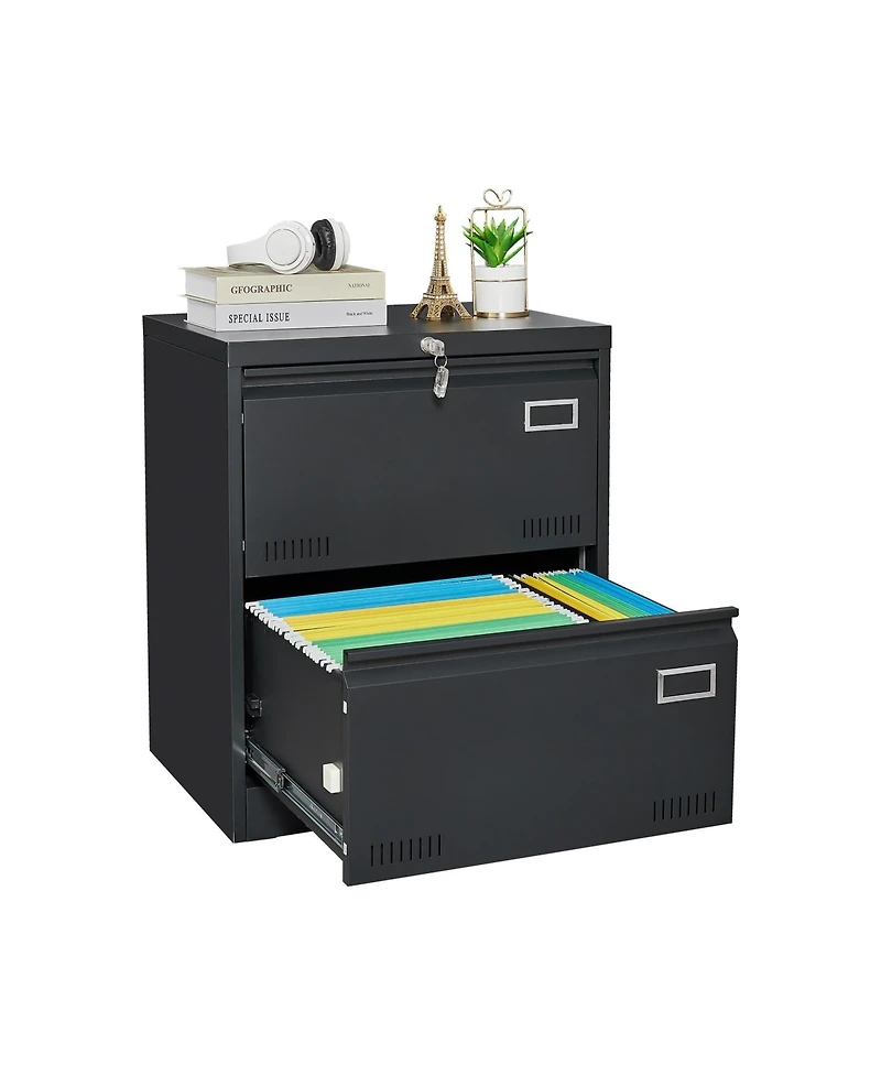 Filing Cabinet Lateral File 2 Drawer with Lock Metal Cabinets Three Office for Legal/Letter/A4/F4