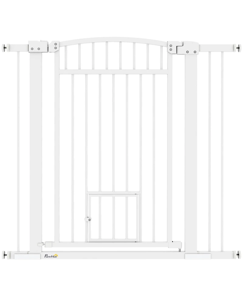 PawHut 30"-41" Dog Gate w/ Cat Door, 3-Inch & 5.5-Inch Extension Kit